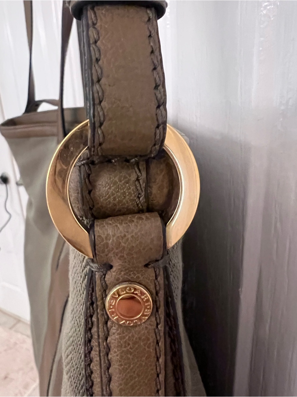 Bulgari Collezione Canvas and Leather Olive Green Tote - Picture 5 of 14